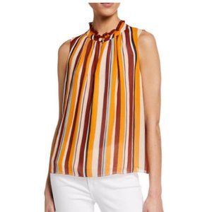 NEW FRAME Silk Sleeveless Raglan Top | Striped | S